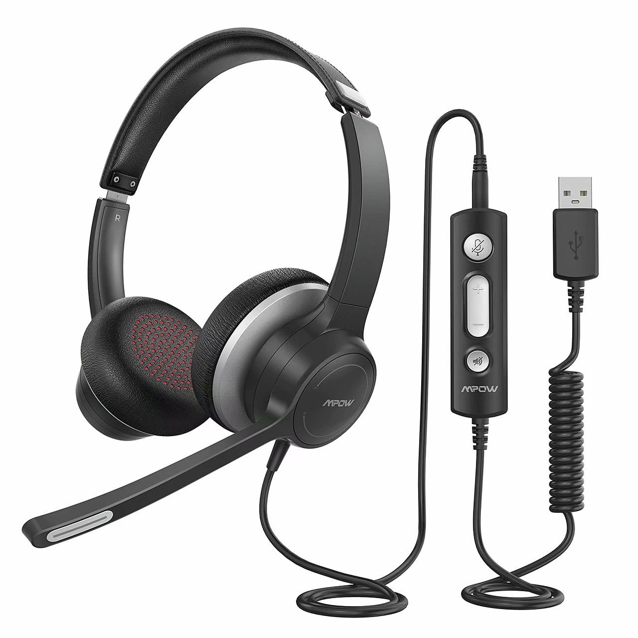 Comfort-fit Business Headset with Mic for Laptop Call Center Phone 3.5mm Computer Headset with in-Line Call Control Skype Chat PC USB Headset with Microphone Noise Cancelling