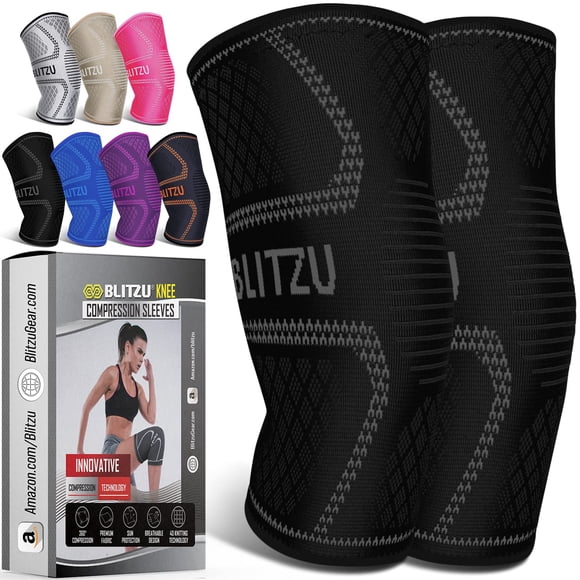 Rodillera BLITZU Compression para mujeres y hombres, paquete de 2, color negro