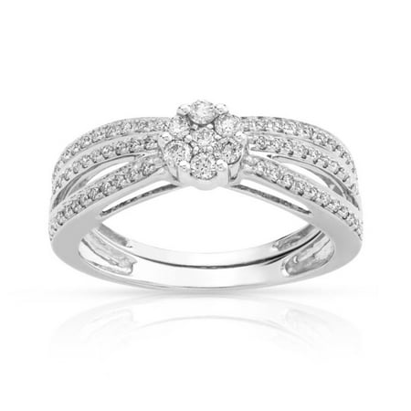 10K White Gold 3/8 Ct Round Cut Natural Diamond Bridal Engagement Ring HI-I2