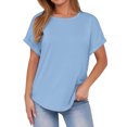 thumbnail image 3 of YODETEY Women’s Crewneck T-Shirt with Shorts Sleeve, Soft Cotton-Blend Everyday Shirts Tops Blouses , Women's Plus Blue,Size XXL, 3 of 10