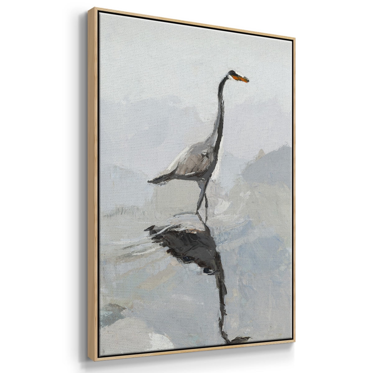 Heron Framed Premium Gallery Wrapped Canvas - Ready to Hang - 27 x 41 - Natural Wood Floating Frame