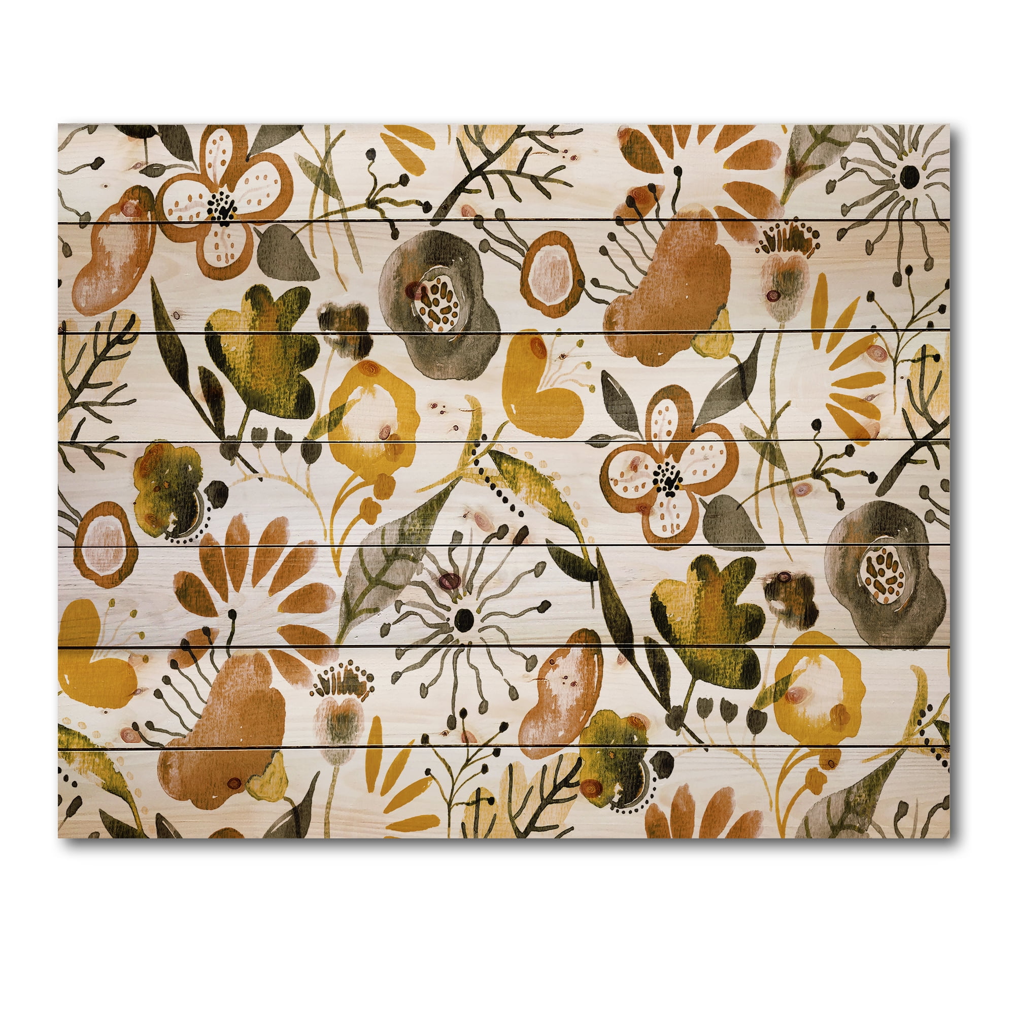 Designart 'Vital Abundance Of Wildflowers I' Modern Print on Natural Pine Wood