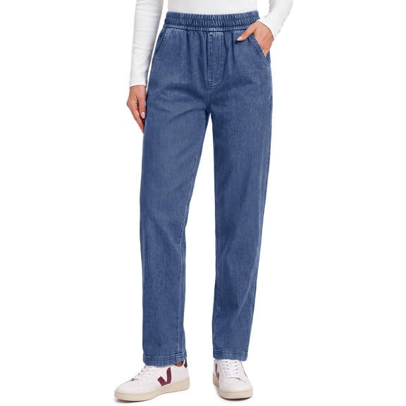 Fantaslook Pull On Jeans for Women Straight Leg Casual Pants Elastic Waist Denim Pants with Pockets
