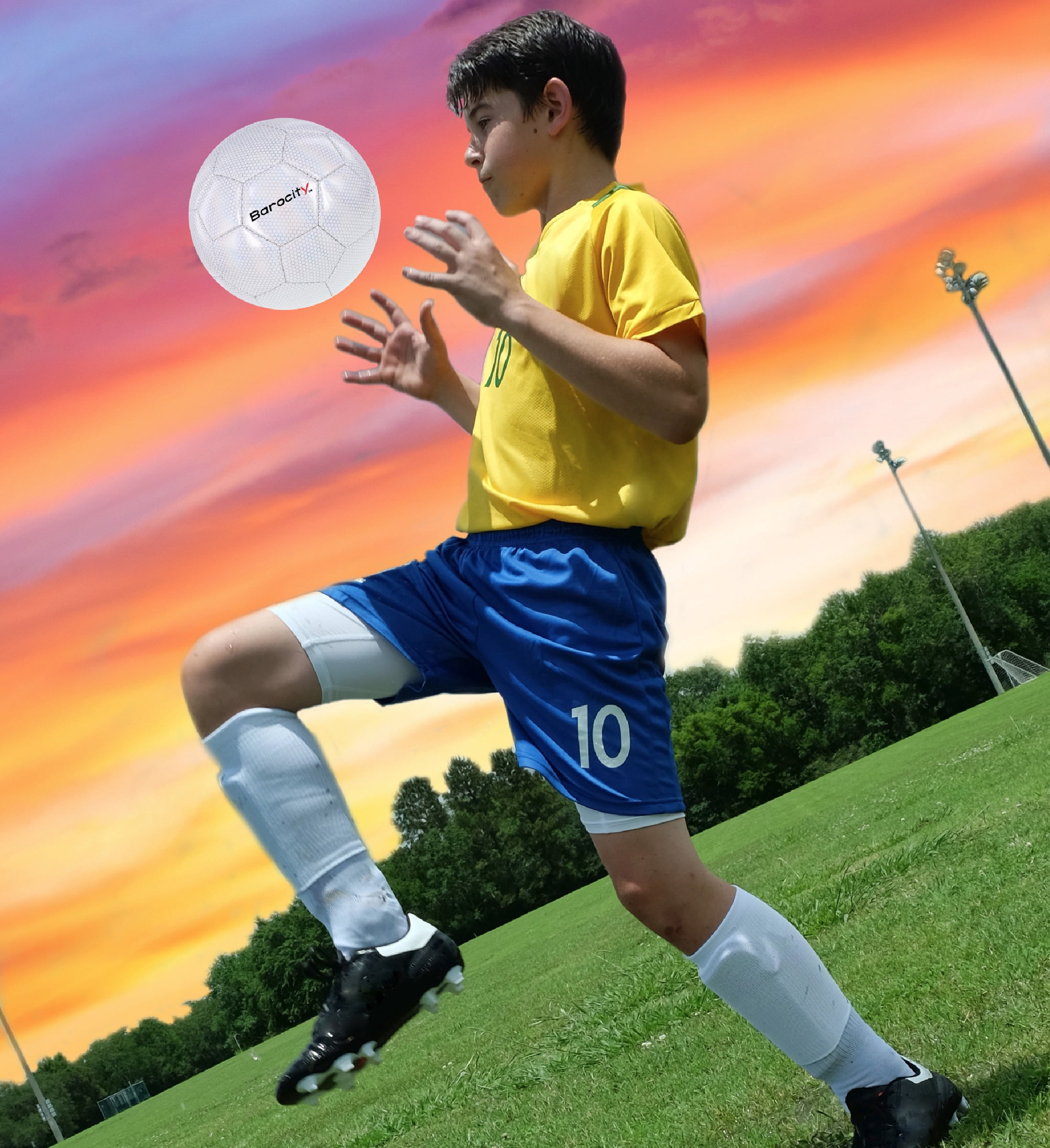 Barocity Iridescent Soccer Balls Set of 3 - Mixed Sizes White Official Match Balls with Reflective Hex Pattern, Sport Soccer Balls for Indoor and Outdoor Training and Practice Games- Sizes 3, 4, and 5