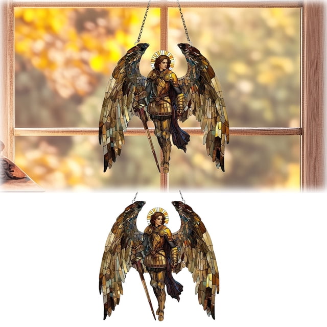 Stained Glass Window Hanging 2D Angel Stain Glass Window Hanging Colorful Acrylic For Home Themed Party