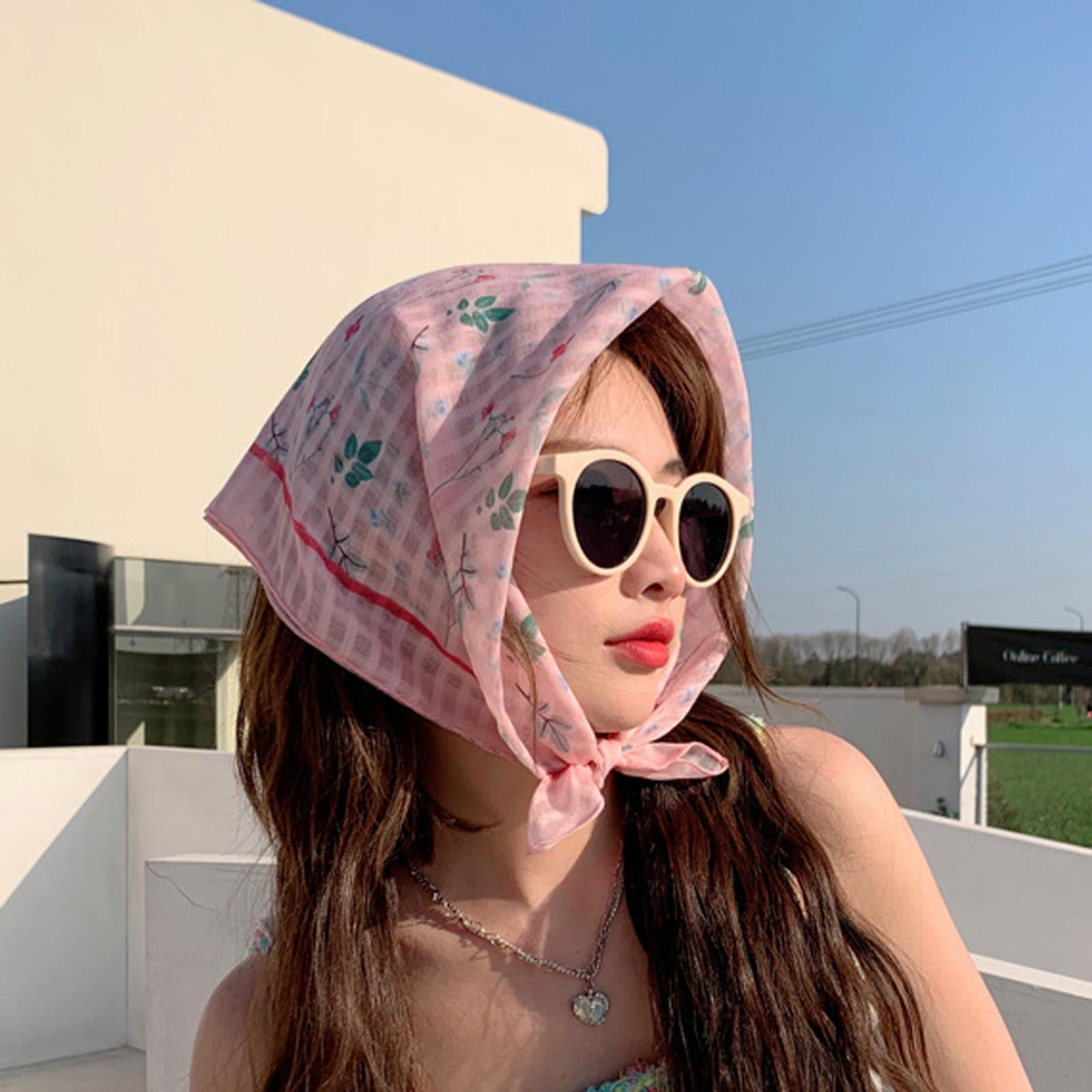 Square Scarf for Women with Small Flowers Print Neck Scarf