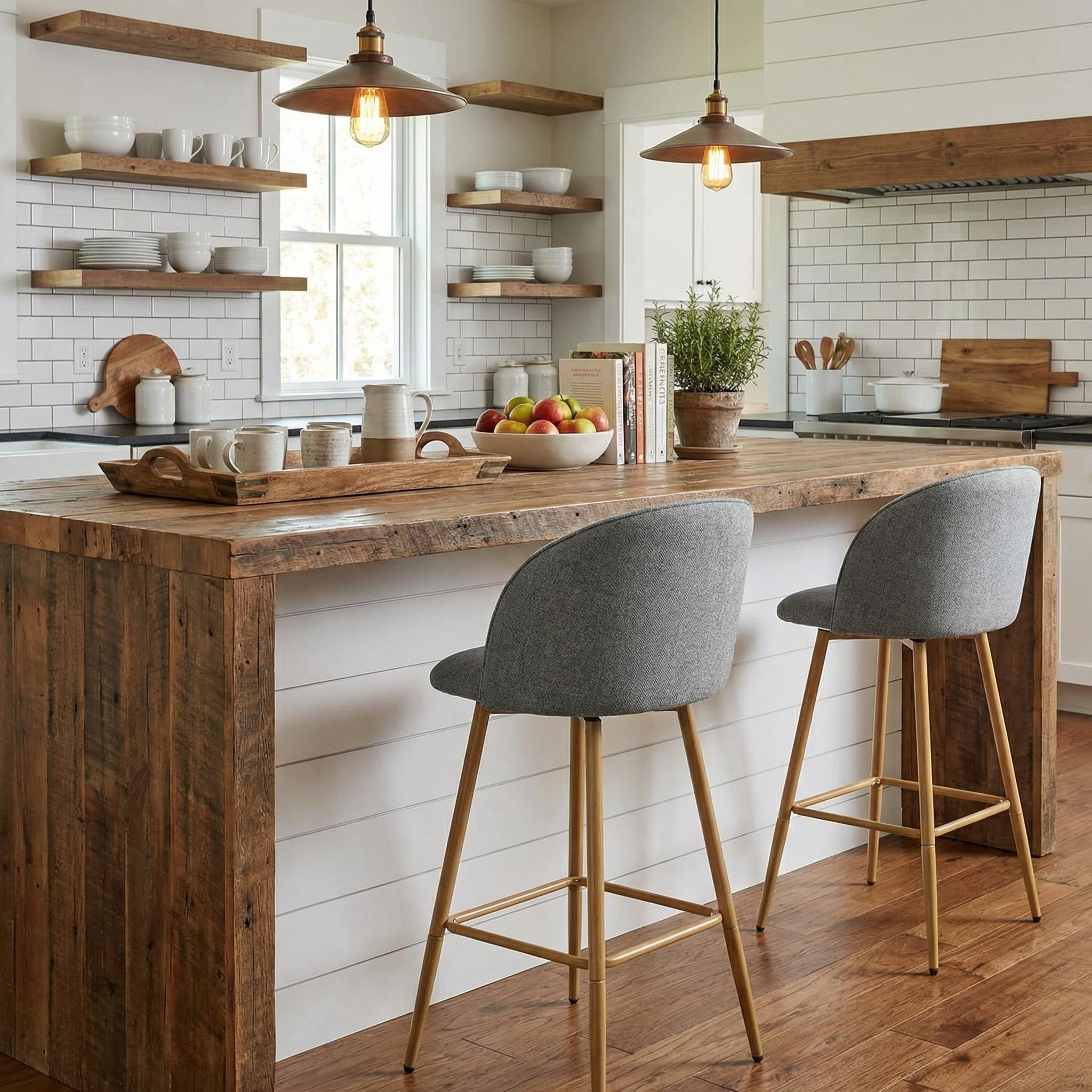 Homy Casa 26" Swivel Counter Height Bar Stools, Set of 2, Kitchen Island Chairs, Urban Grey