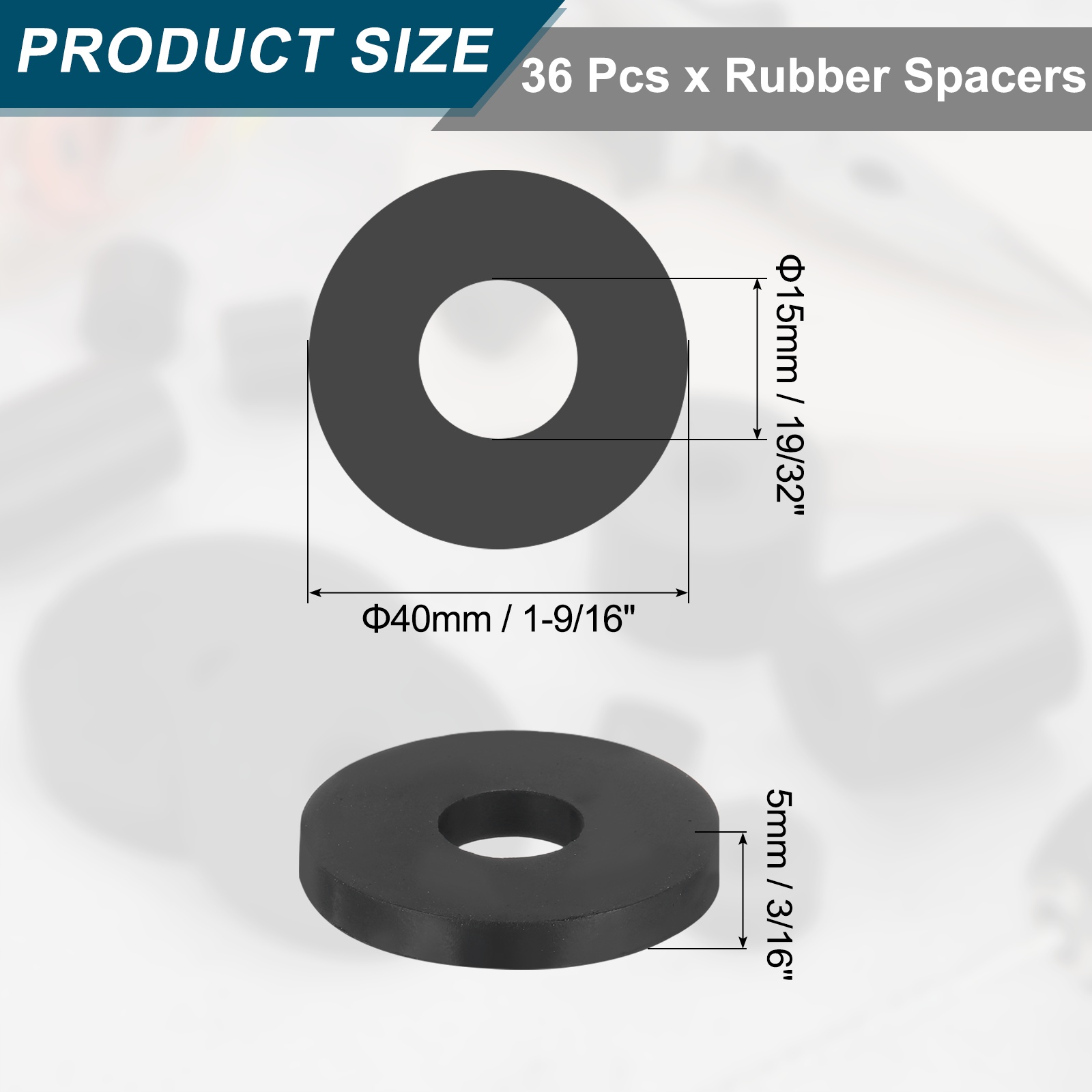 Uxcell 36Pack Thick Rubber Spacer, 1-9/16 Inch OD x 19/32 Inch ID x 3/16 Inch Thickness