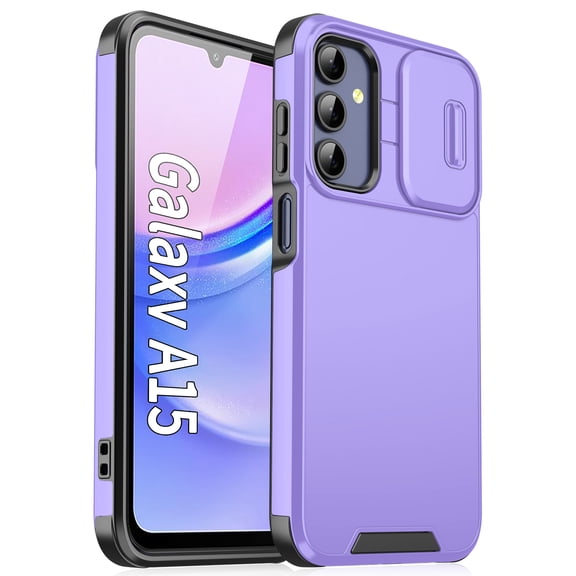 TECH CIRCLE Rugged Phone Case for Samsung Galaxy A36 5G PC TPU Hybrid Case Slide Camera Lens Cover Compatible with MagSafe Military Grade Heavy Duty Shockproof Protective Matte Cover,Purple