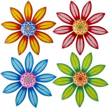 Lzvxtym Metal Flower Wall Decor, 4 PCS Metal Outdoor Wall Art Decor, Metal Fence Art Wall Sculptures for Indoor Outside Garden Patio Wall Decorations