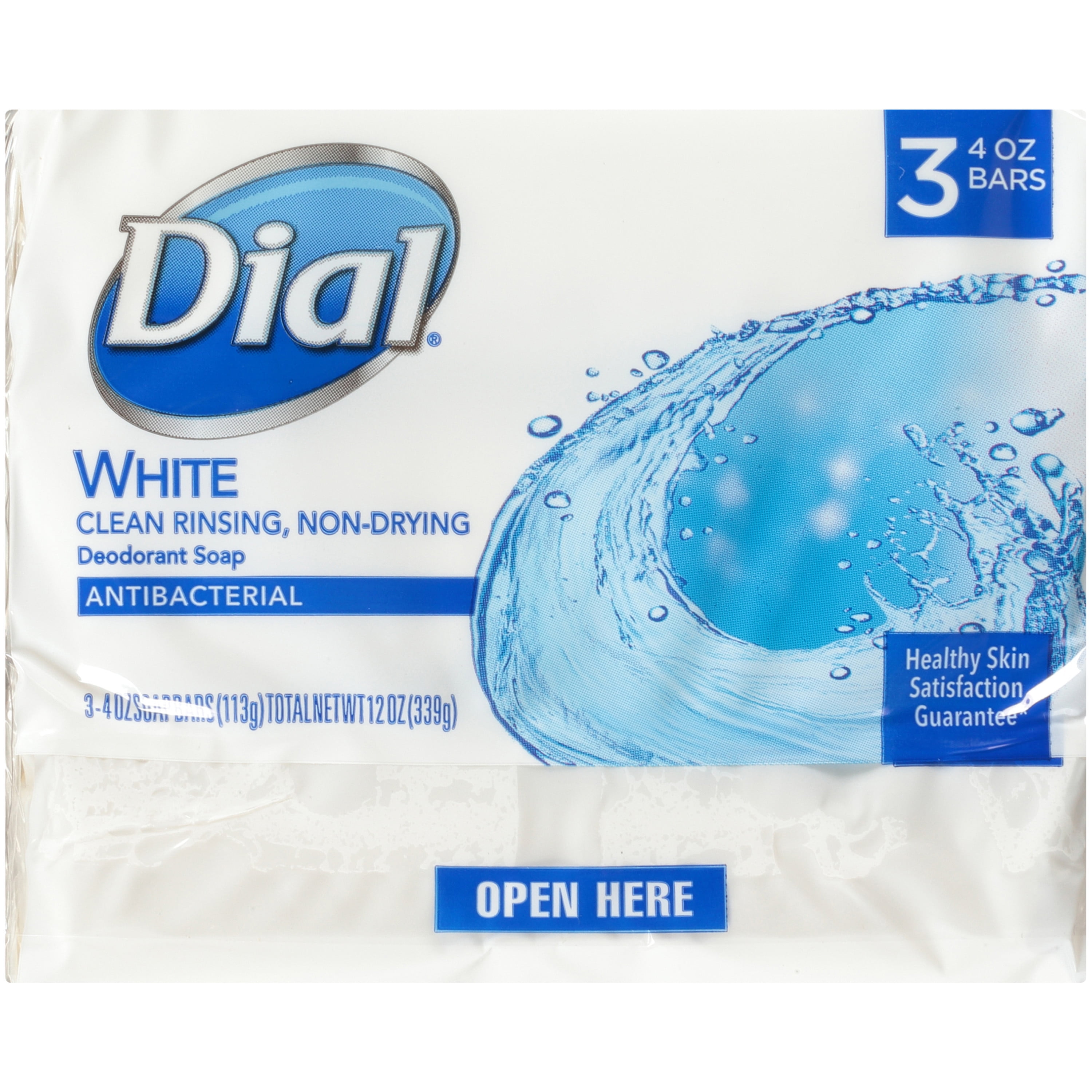 Dial Antibacterial Deodorant Bar Soap, White, 4 oz, 3 Bars