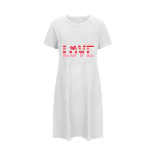 fheaev Chemises de Nuit pour Femmes Grande Taille Imprimé de la Saint-Valentin Chemise de Nuit Manches Courtes Col Rond Courte Robes de Maison pour Dormir Robe à Imprimé Floral