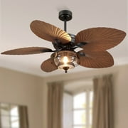 Phorus 52 in Tropical Ceiling Fan with Lights, Palm Leaf Blades, Remote/App Control, 6-Speed DC Motor, E26 Bulb, Brown