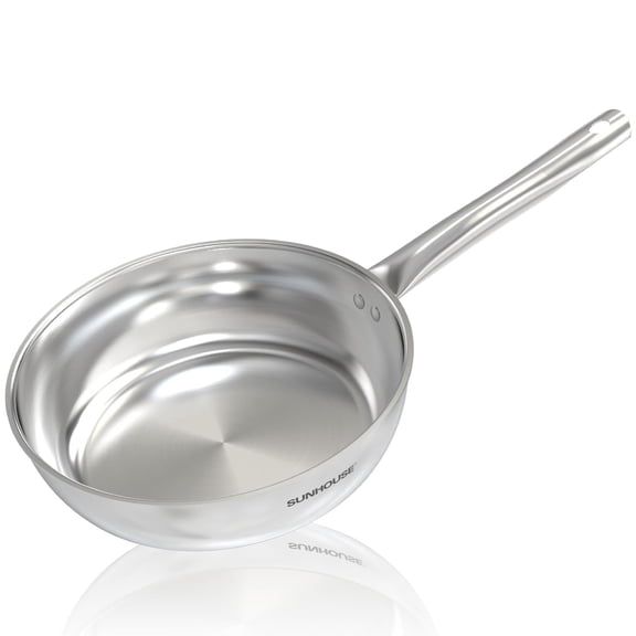 Sunhouse 8 Inch Stainless Steel Frying Pan, Tri-Ply 18/10 Skillet, Oven Safe, Induction, Dishwasher Safe