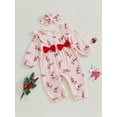 thumbnail image 4 of Baby Toddler Girl 2Pcs Christmas Outfits 0 3 6 9 12 months Long Sleeve Candy Cane Print Ruffle Jumpsuit with Headband Set Newborn Clothes, 4 of 9