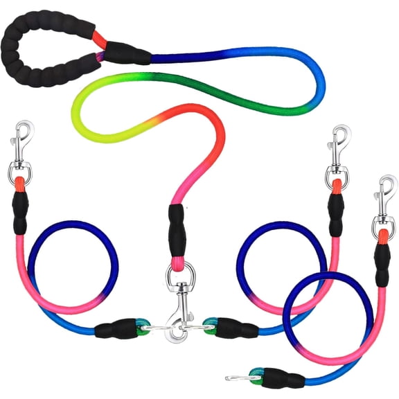 Heavy Duty 3 Dog Leash for Large Dogs No Tangle Detachable 360° Swivel Device with Padded Handle for Two/Three Pets