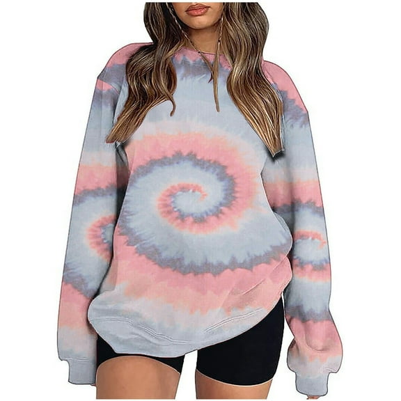 ShomPort Womens Crewneck Sweatshirt Casual Loose Long Sleeve Tie-Dye Pullover Tops Fall Fashion Outfits