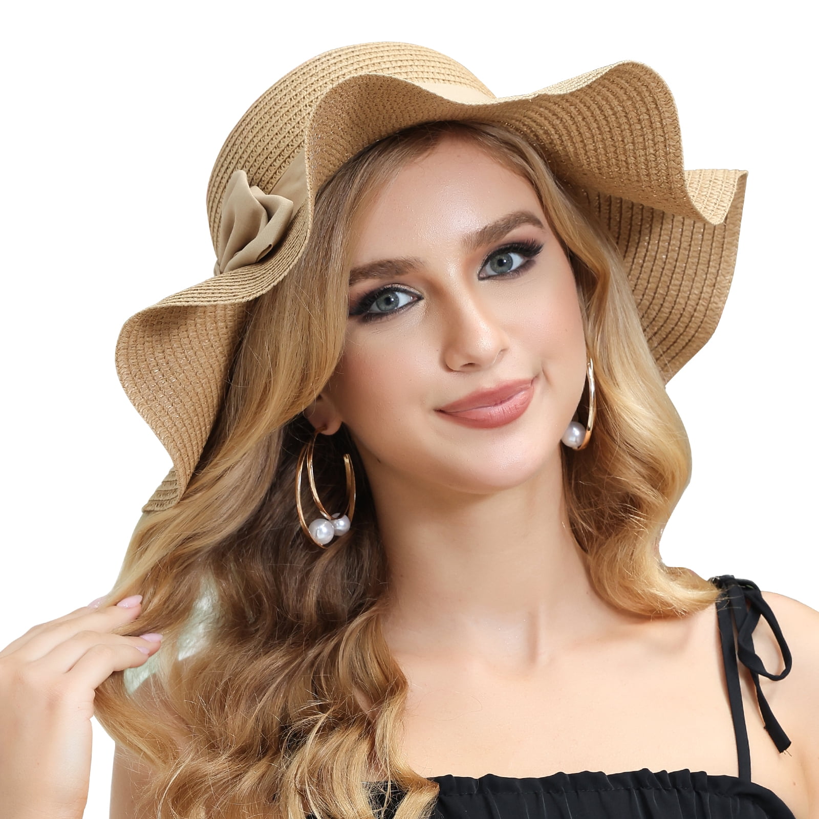 ROYAL MATRIX Women Straw Sun Hat Wide Brim UV Protection Beach Hat ...
