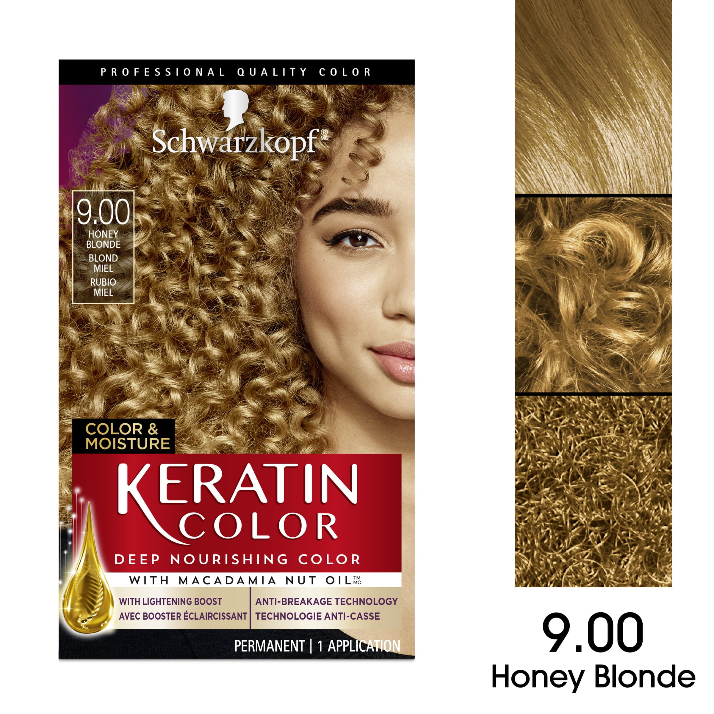 Schwarzkopf Keratin Color, Color & Moisture Permanent Hair Color Cream, 9.0 Honey Blonde