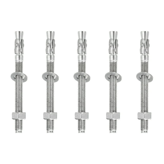 Uxcell 5 Pcs Ancrages en Coin, 1/2 Pouces x 5-1/2 Pouces Ancrages en Acier Inoxydable pour Béton, Fixation Standard Robuste pour Support Mural en Ciment (Inclut Rondelles Écrous, Ton Argent)