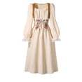 thumbnail image 3 of Vestido de princesa con mangas abullonadas, encaje, manga larga, lazo, estampado floral, cintura ceñida, vestido de poliéster para niña, 3 of 6