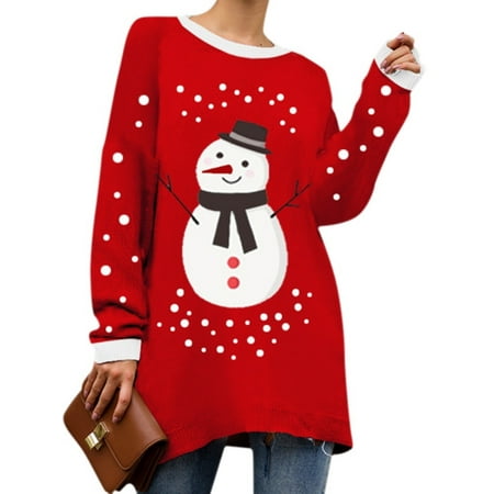 Christmas Sweater For Women Sweater Round Neck Elk Snowman Print ...