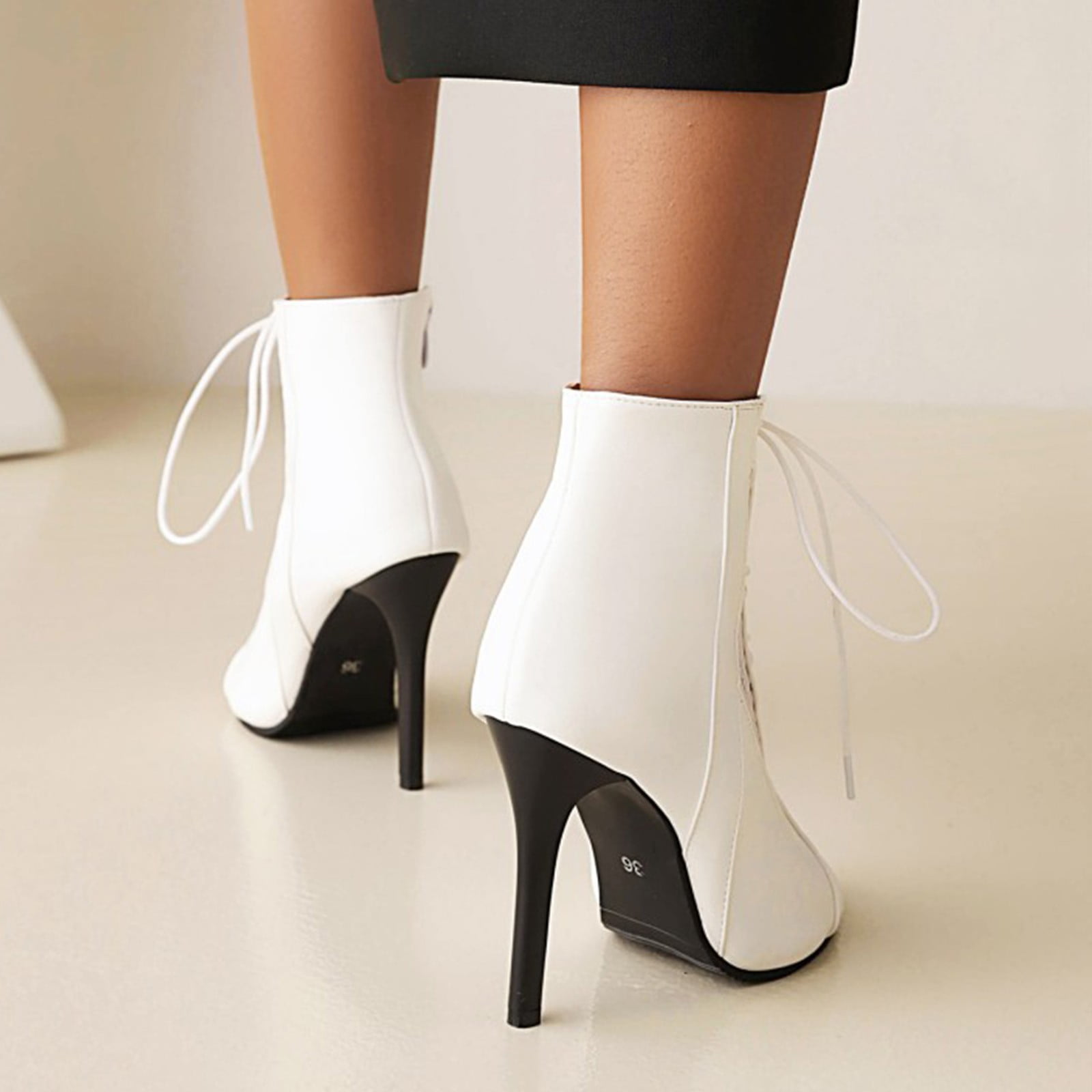 Platform Heeled Ankle Boots - Faux Leather Lace Up White – Dolls Kill