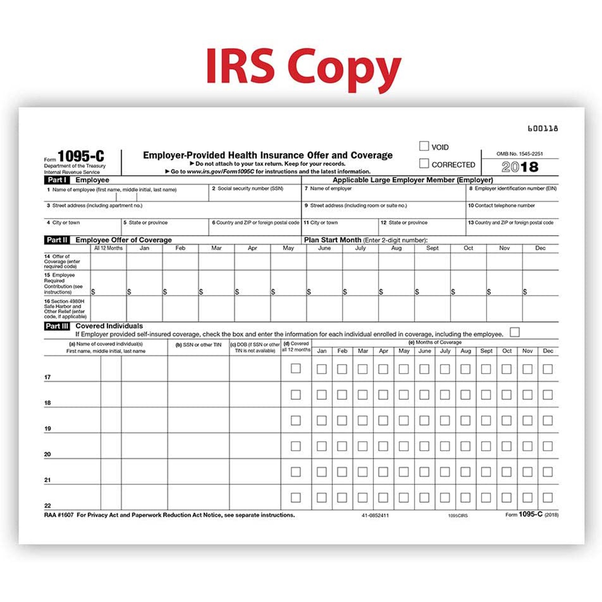 Complyright 1095 C Irs Employer Provided Health Insurance Form Pack Of 100 Walmart Canada