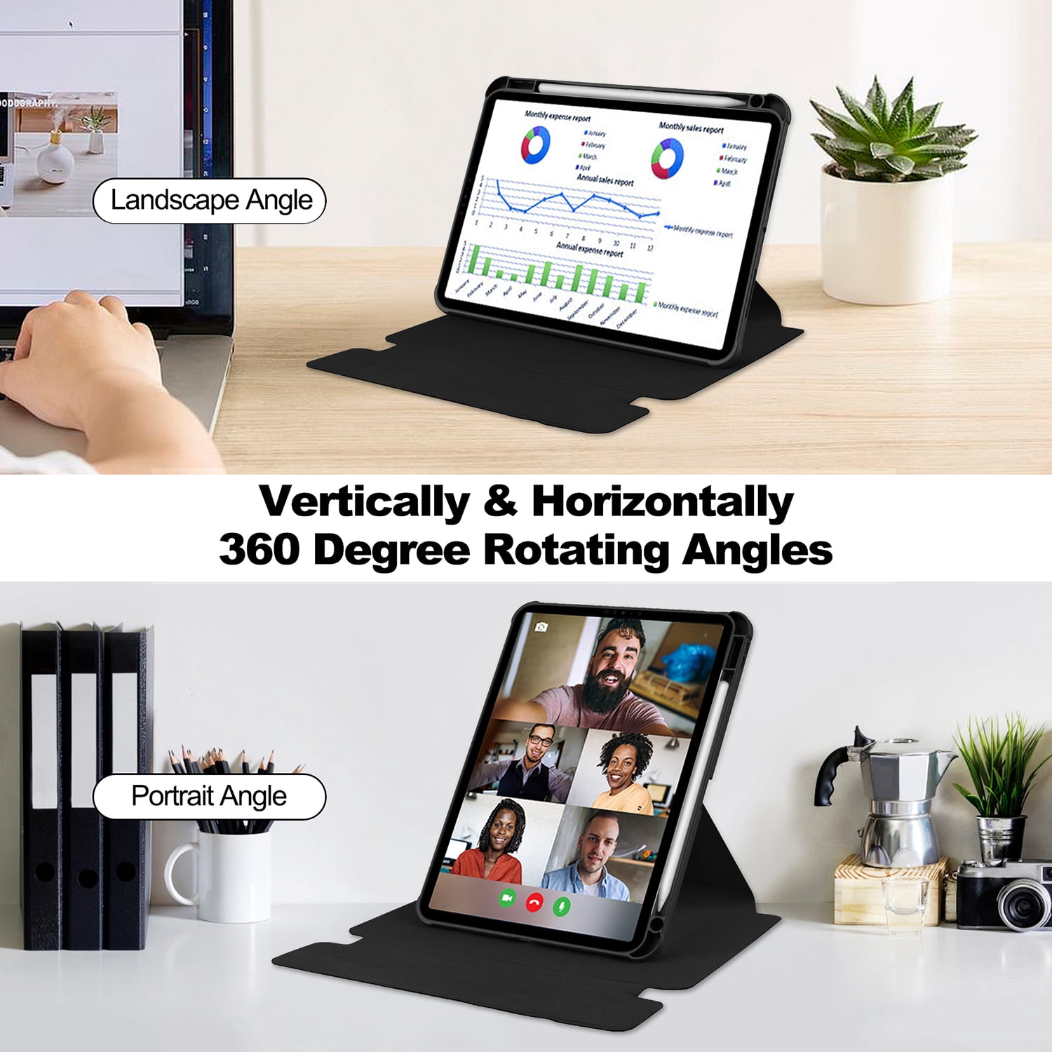 Allytechgroup iPad Pro 11 M4 2024 Case with Pencil Holder, Premium PU Leather Multi Angle Viewing Stand Anti-Scratch Auto Sleep Wake Tablet Case for Apple iPad Pro 11 Inch 2024, Black