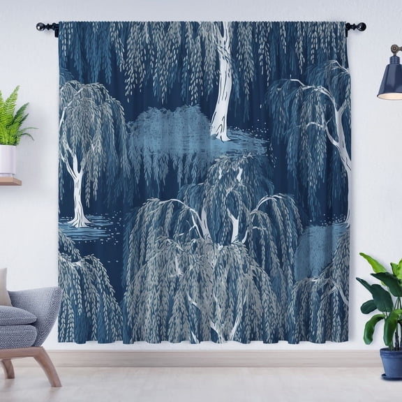 Modern Simple Curtains, Willow Print Blackout Curtains, Suitable For Room Bedroom Decoration(Rod pocket)