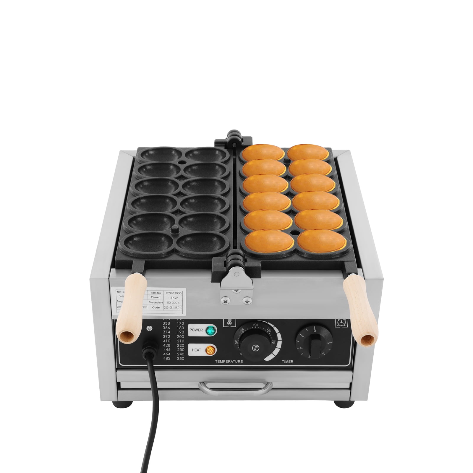180° Rotating Waffle Maker Machine, 1.8KW High-Power Silver Waffle Maker with 12 Slots, Adjustable Temperature & Timer, Non-Stick Coating