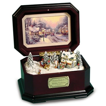 Thomas Kinkade Journey Home For The Holidays Village Snowglobe With Lights, Music & Rotating Train
