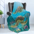 thumbnail image 4 of Sea Animals Soft Flannel Fleece Throw Blanket, Illustration of 2 Sea Turtles Swimming Underwater Aquatic Wildlife Colorful, Cozy Plush for Indoor and Outdoor Use, 60" x 80", Multicolor, by Ambesonne, 4 of 5