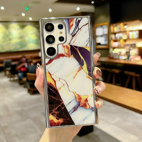 SaniMore for Samsung Galaxu S22 Ultra 6.8" 2022 Case, Shockproof TPU Bckplane Marble Pattern Stylish for Girls Women Plating Design Anti-drop Slim & Lightweight Anti-slip Bumper, Pattern-A