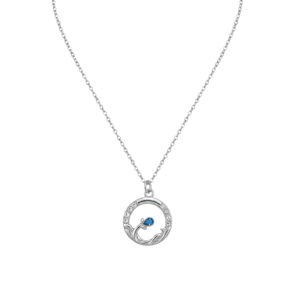 Blue Crystal Flower Circle Pendant Necklace for Women, Sparkling Floral Silver Chain Necklace, Elegant Fashion Jewelry Gift