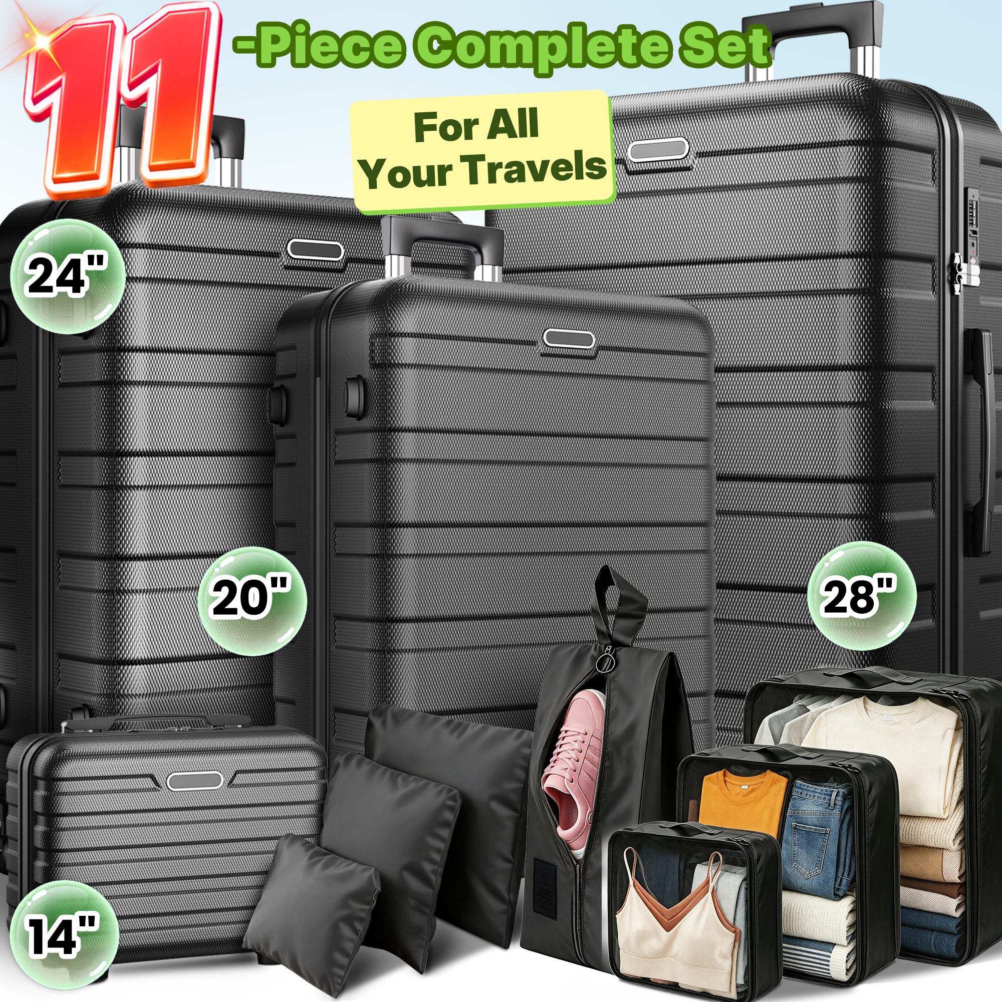 FaayFian 11-Piece Hardshell Luggage Set with Packing Cubes photo 1