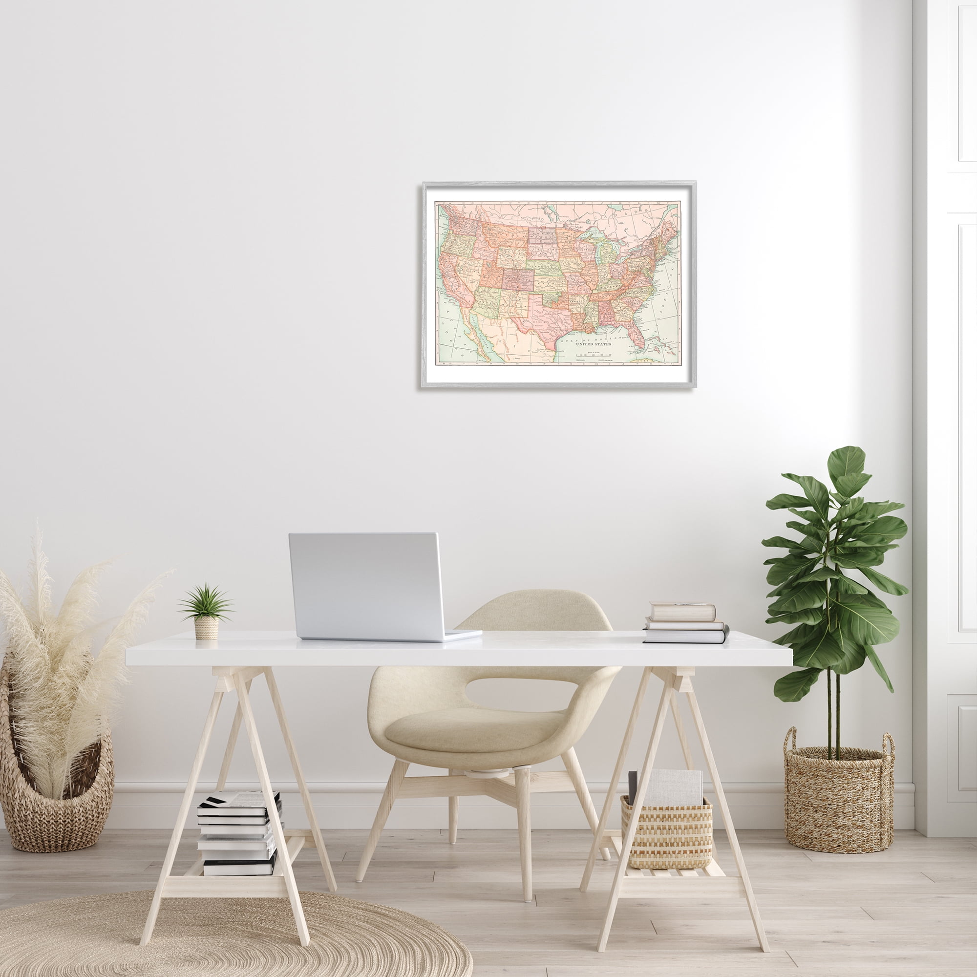 Stupell Industries Traditional USA Map Travel & Places Painting Gray Framed Art Print Wall Art, 30 x 24