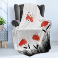 thumbnail image 4 of Poppy Flower Soft Flannel Fleece Blanket, Abstract Pastoral Landscape with Grass Flourishing Flora and Butterfly, Cozy Plush for Indoor and Outdoor Use, 70" x 90", Salmon Black White, by Ambesonne, 4 of 5