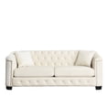 thumbnail image 5 of 3-Seater Beige Velvet Sofa with Decorative Nailhead Trim | Stylish Addition to Living Spaces, 5 of 6