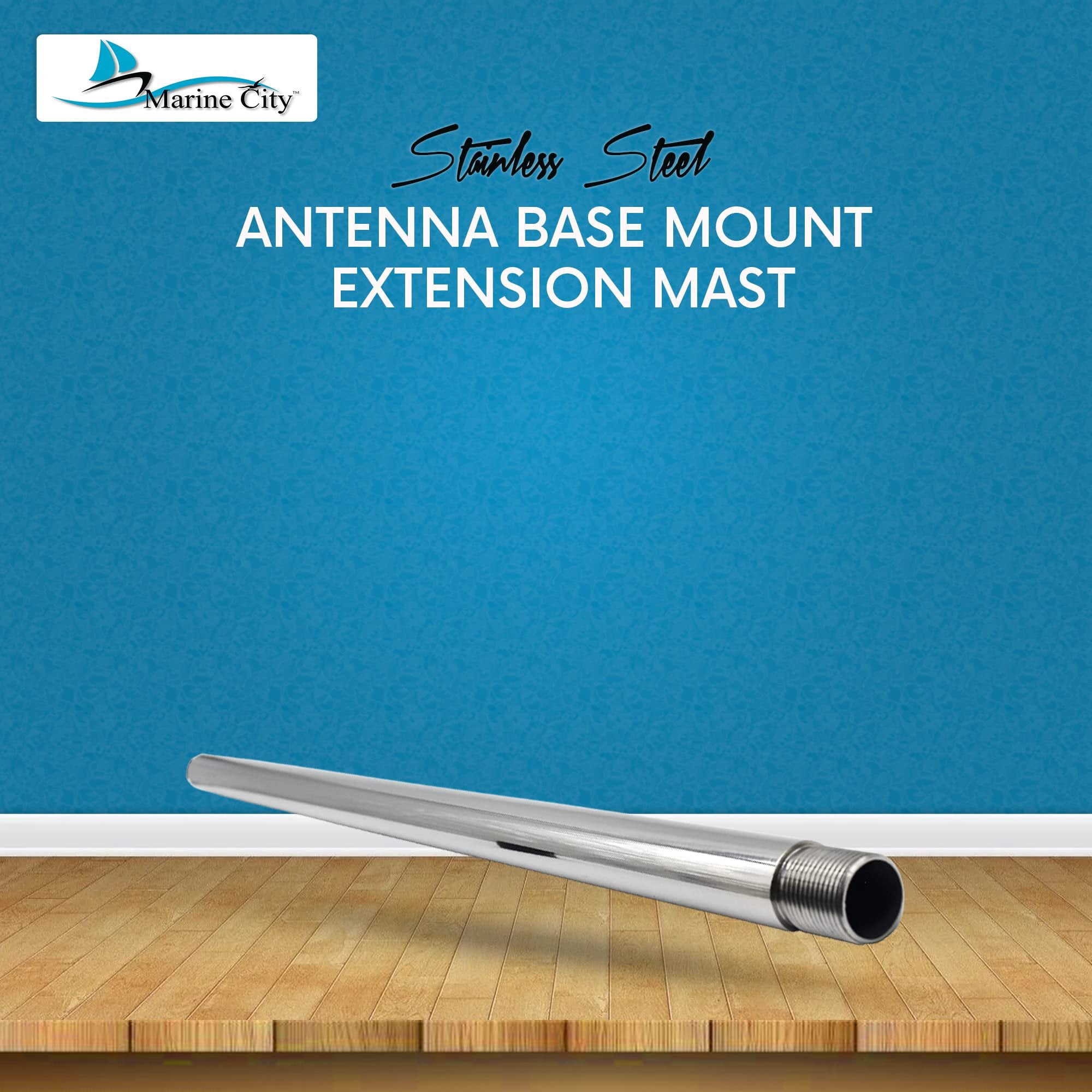 MARINE CITY 24 Inches Antenna Base Mount Extension Mast, Heavy-Duty 304 Stainless Steel, Corrosion-Resistant, 1 Inch-14 Threads, Perfect for Boats, Yachts, and Kayaks