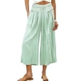 thumbnail image 6 of Mifsaly Striped Cropped Wide Leg Pants for Women High Waist Flowy Palazzo Capris with Pockets Breathable Lightweight Summer Casual Beach Vacation Clothes Green,M, 6 of 8
