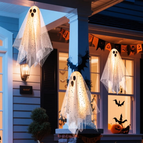 Ninonly 3 Pack Hanging Ghosts Halloween Decorations Outdoor & Indoor, Light Up Ghost Decor with Battery Operated, Cute Hanging Halloween Decor for Party, Porch, Yard, Trees, Haunted House