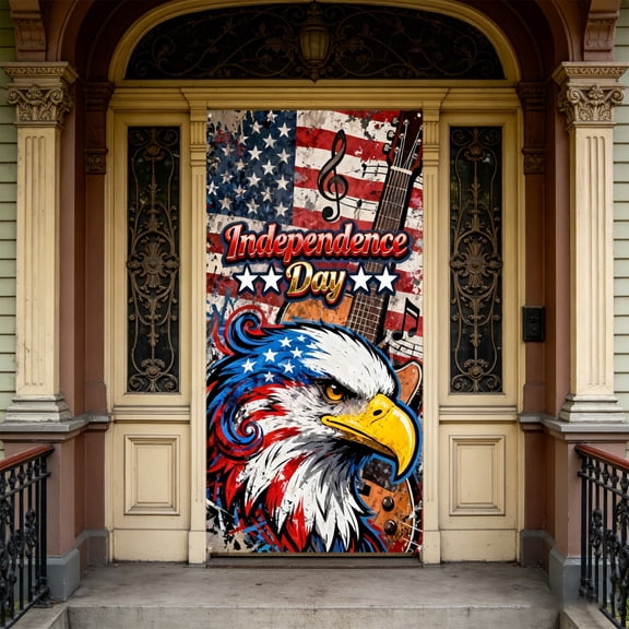 Antqov 4th of July Door Cover 35x73" Patriotic Front Door Cover US Flag Memorial Day Decoration Independence Day Large Hanging Door Covers Banner for Outdoor Porch Party Home Decor