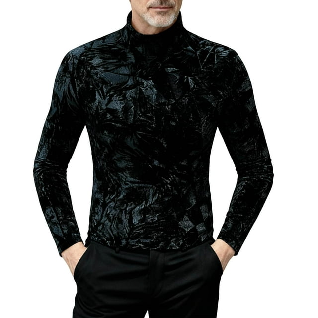 Long Sleeve Shirts for Men, Slim-Fit Base Layer with High Neck and Fitted Design