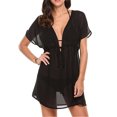 thumbnail image 1 of Fortune Robe Mini Ample en Maille Transparente pour Femmes, Kaftan de Plage, Couleur Unie, Col en V, 1 of 5