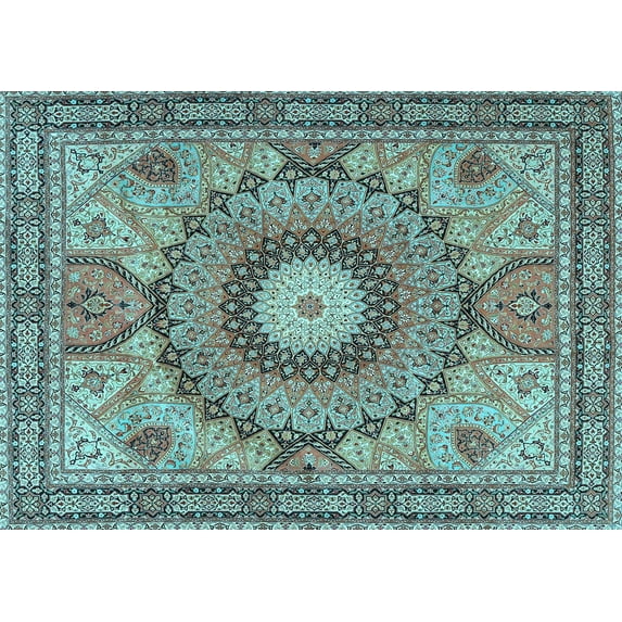 Ahgly Company Indoor Rectangle Medallion Light Blue Traditional Area Rugs, 4' x 6'