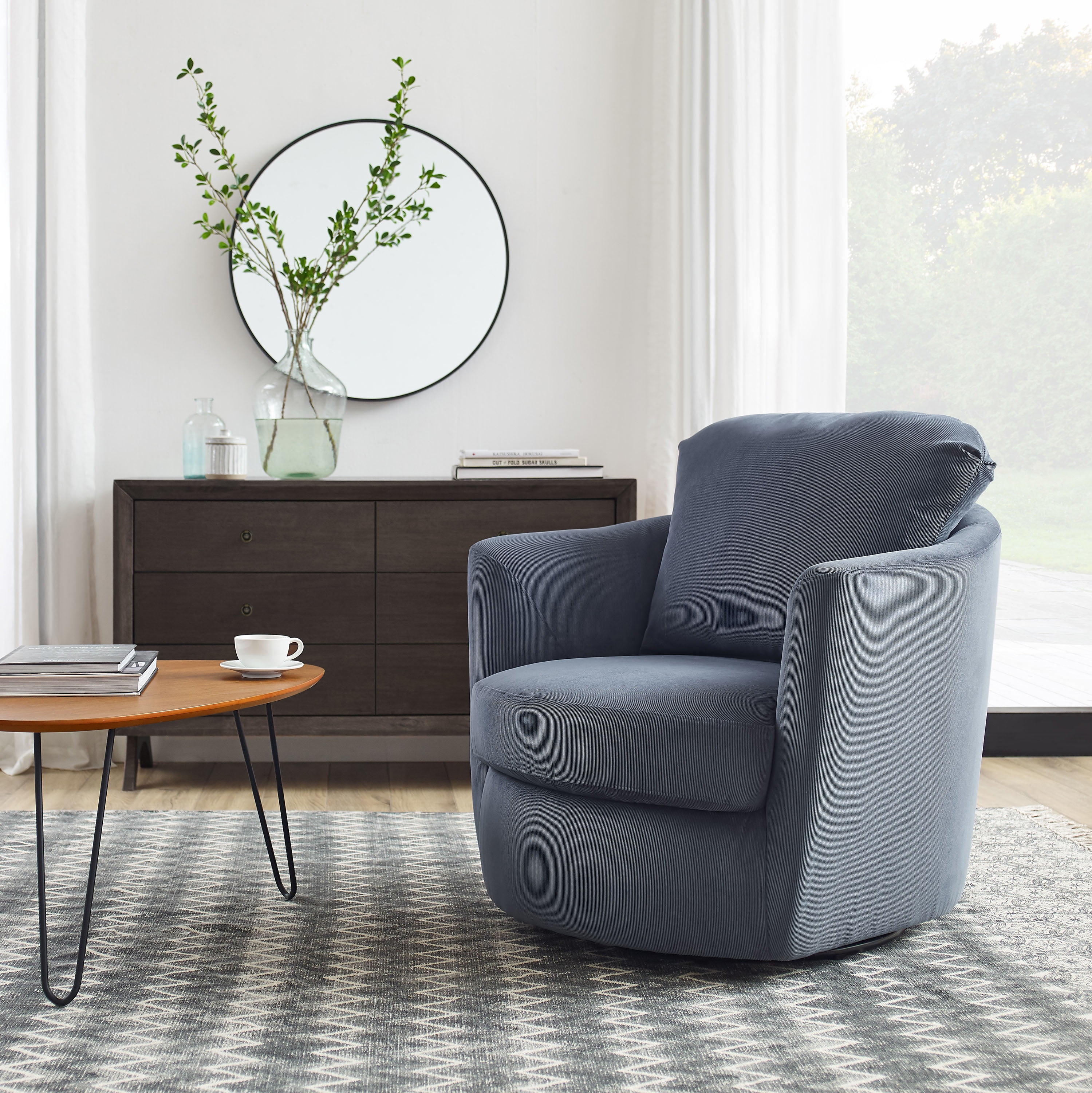 Art Leon Fabric Swivel Barrel Accent Chair Upholstered Seat,Stone Blue