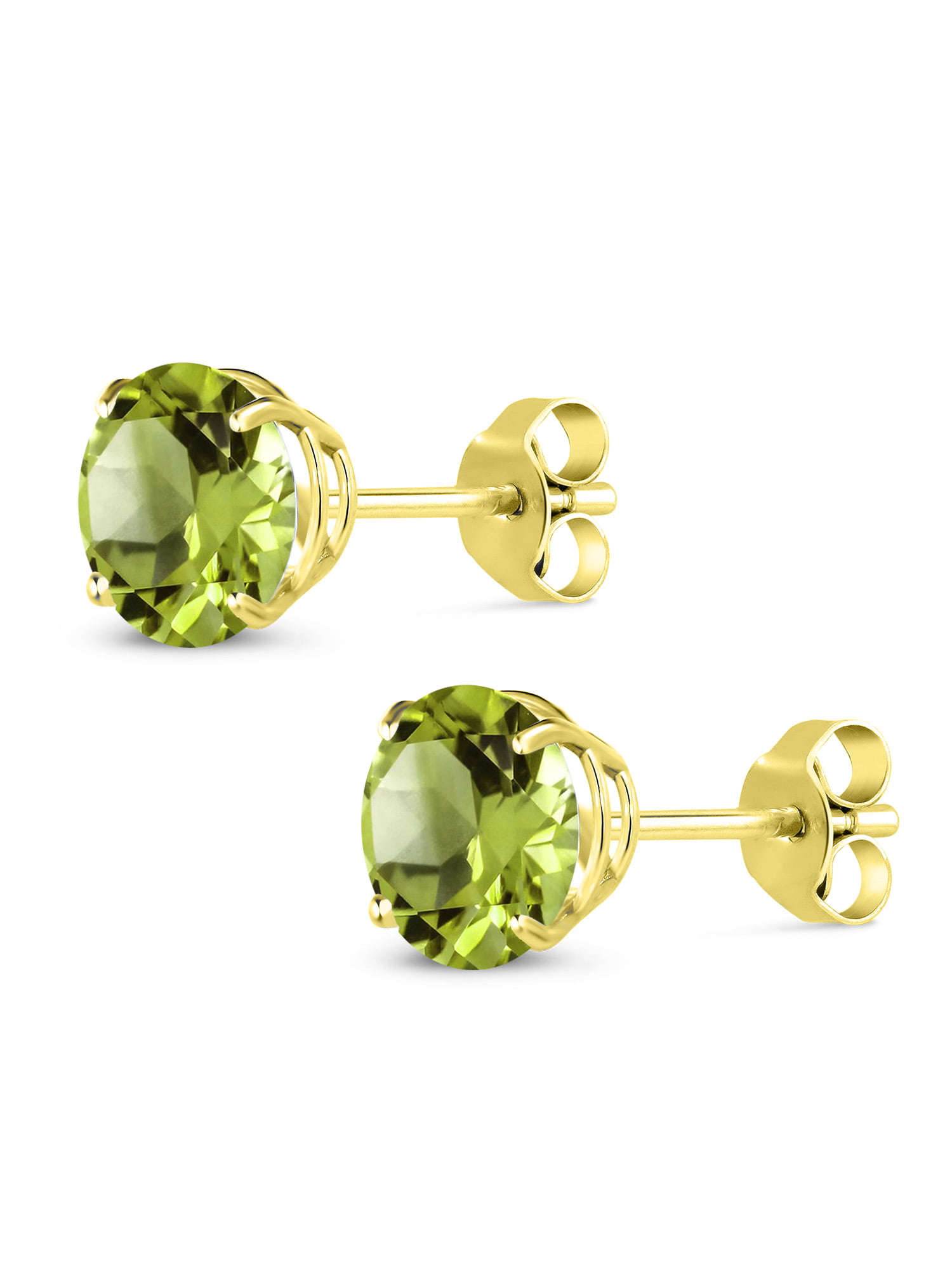Gem Stone King 14K Yellow Gold Green Peridot Stud Earrings For