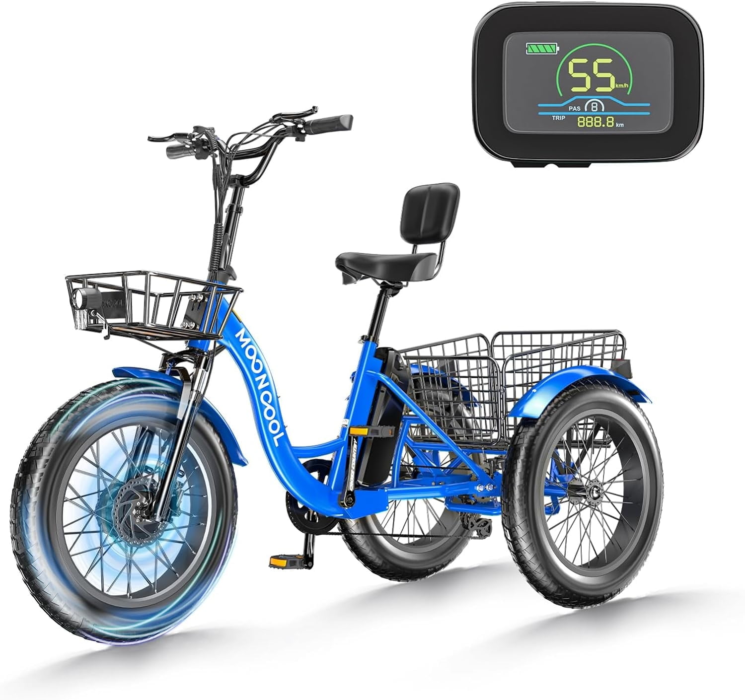 20" x 4" Fat Tire Electric Tricycle for Adult, 7 Speeds Electric Trike 48V 500W Motorized Tricycle , Electric Three Wheels Bicycle for Senior, Aluminum Frame & Rear Basket ,16mph