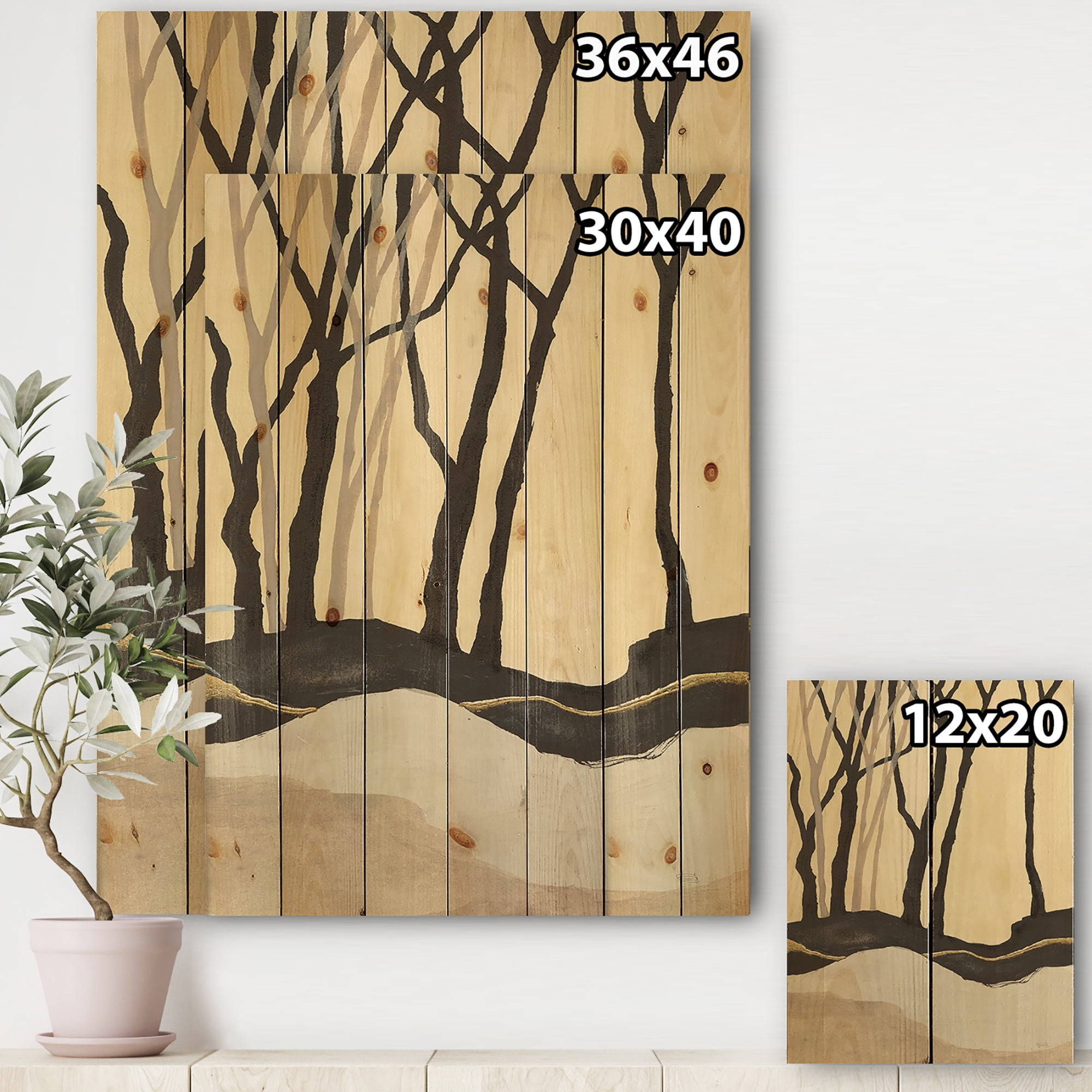 Designart 'Forest Silhouette IV' Modern Farmhouse Print on Natural Pine Wood